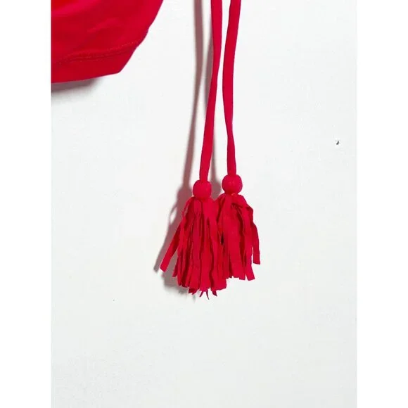 J. Crew Tasseled /Ruched Rash Guard Swim Top Long Sleeve in Red - Sz L - NWT - Picture 5 of 9